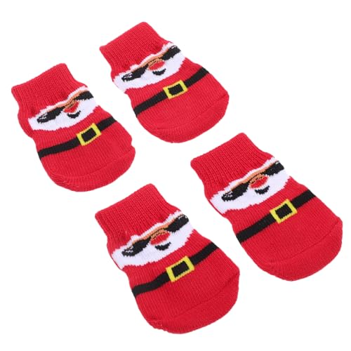 Milisten 4 Stück Haustier socken Weihnachtshaustier Pfotenschutz Hundeweihnachtssocken hundesocken Dog Socks auswechselbarer Hundepfotenschutz Wiederverwendbare Pfotenschützer Polyester rot von Milisten