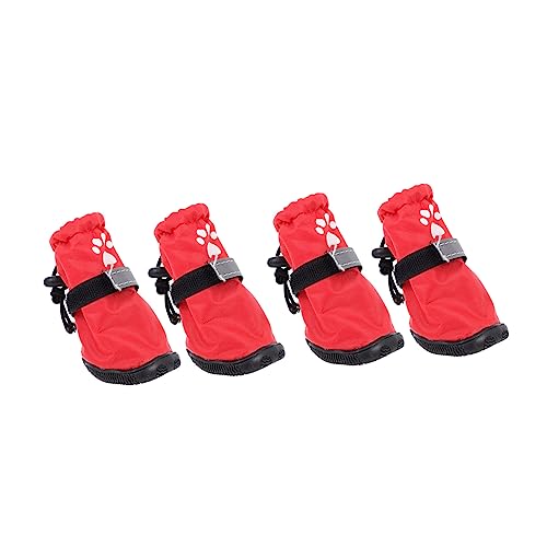 Milisten 4 Stück Regenstiefel Für Haustiere Hundeschuhe Wasserdichter Hundestiefel rutschfeste Haustierschuhe Outdoor-Schuhe wasserdichte Stiefel Für Haustiere Hundepfote Rot Polyester von Milisten