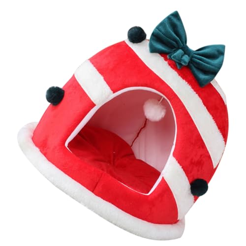 MILISTEN Weihnachtshaustiernest pet Bed Dog beds katzenhöhlen cat Bed Nestschlafbett Weihnachtskatzenbett Katzenhaus Hundebett Cartoon-Katze-Schlafbett Haustier-Cartoon-Bett Tuch rot von Milisten