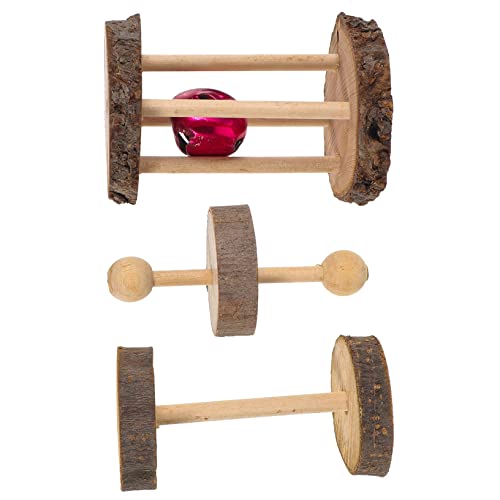 Milisten Bell Roller Holzrad Spielzeug-Set für Meerschweinchen Hamster Kauspielzeug 3er-Pack Haustier-holzspielzeug für Kleintiere von Milisten