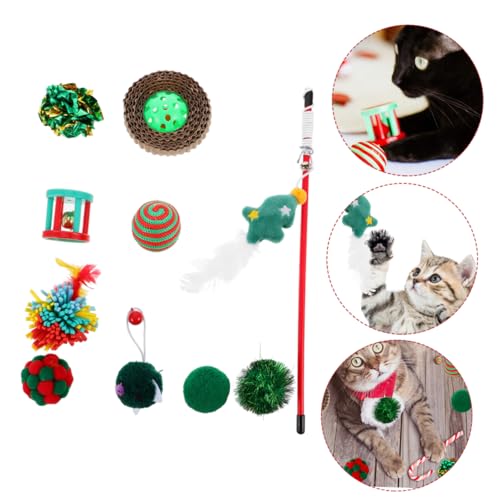 Milisten 10st Katzenspielzeug Beißspielzeug Katze Interaktives Weihnachtsspielzeug Katze Necken Stock Kratzspielzeug Für Katzen Sportspielzeug Kätzchen Teaser Katze Jagt Ball Green Plastik von Milisten