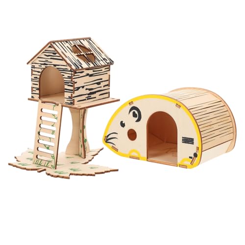 Milisten 2st Holzhamster Spielzeug Versteck Für Waldhamster Tierlaufstall Kletterleiter Für Kleintiere Rennmausversteck Aus Holz Hamster Klettern Holzspielzeug Protokoll Hölzern Der Zaun von Milisten