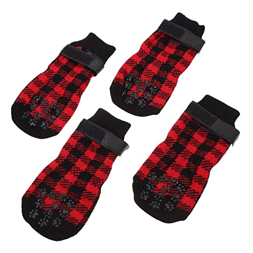 Milisten 4 Stück Haustier Socken Hundestiefel Warme Welpenschuhe Haustiersocken Mit Weihnachtsmotiv rutschfeste Warme Schuhe Weihnachtliche Gestrickte Katzensocken Reine Baumwolle von Milisten