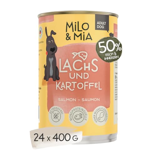 MILO & MIA - Premium Nassfutter für Hunde - Adult Dog - Lachs & Kartoffel (24 x 400g) von Milo & Mia
