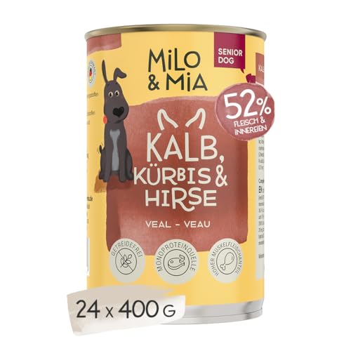 MILO & MIA - Premium Nassfutter für Hunde - Senior Dog - Kalb, Kürbis & Hirse (24 x 400g) von Milo & Mia