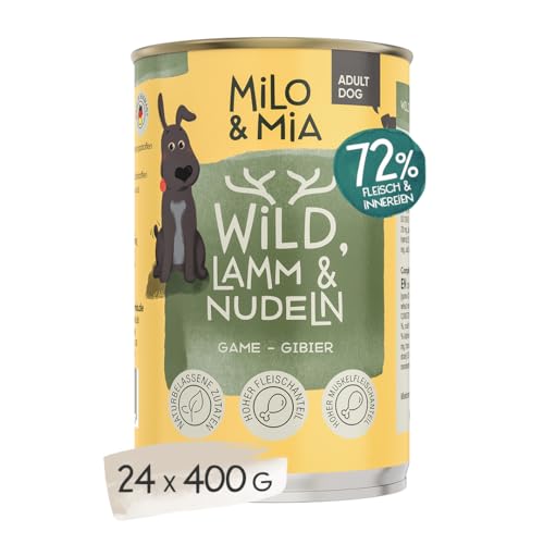 MILO & MIA - Premium Nassfutter für Hunde - Wild, Lamm & Nudeln (24 x 400 g) von Milo & Mia