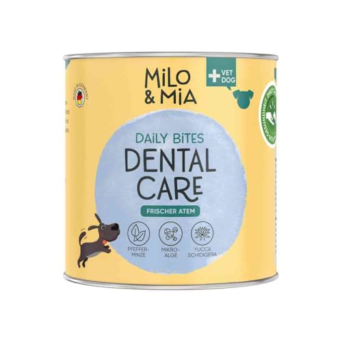 Milo & Mia - Dentalsnack für Hunde - Hundeleckerlis gegen Mundgeruch - Wohlschmeckend und hochbekömmlich - Hunde Zahnpflegesnack mit Pfefferminze und Yucca Shidigera gegen unangenehme Gerüche (300g) von Milo & Mia