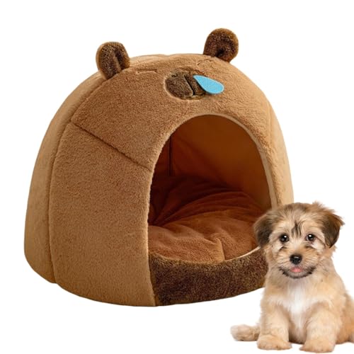 Capybara Winter-Haustierhütte, kleine Hundehütte für den Innenbereich, abnehmbares, überdachtes Hundebett, isoliertes Hundehaus, gemütliches Katzenhaus, Haustier-Winterhütte, Plüschbett mit Bezug 36 x von Mimoqk