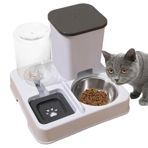 Cat Food Dispenser, Auto Cat Feeder, Cat Food and Water Dispenser Set, 2 in 1 Non Slip Pet Feeder, Portable Automatic Feeders, Pet Supplies for Small Medium Large Breed Cats, Convenient Pet Feeding von Mimoqk