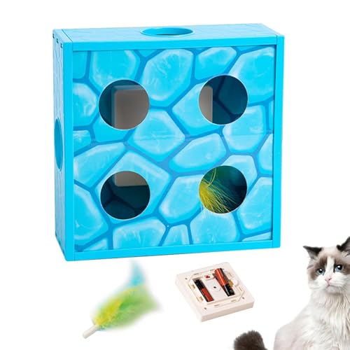 Cat Puzzle Toy – Automatic Feather Cheese Box, Interactive Cat Toy With Feather Rotation In Holes Maze, Battery Powered, Intelligent Sensing For Funny Playtime Interactive Cat Puzzle Toy – Automatic F von Mimoqk