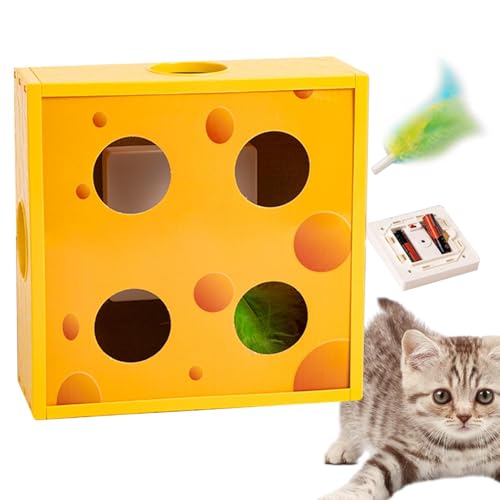 Cat Puzzle Toy - Automatic Feather Cheese Box, Interactive Cat Toy With Feather Rotation In Holes Maze, Battery Powered, Intelligent Sensing For Funny Playtime Interactive Cat Puzzle Toy - Automatic F von Mimoqk