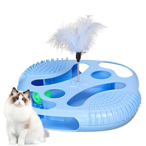 Cat Track Toy, Interactive Play Tray with Exercise Balls, Hollowed Sensory Toys Featuring Teasing Feather for Mental Stimulation, Active Play and Exercise for Cats von Mimoqk