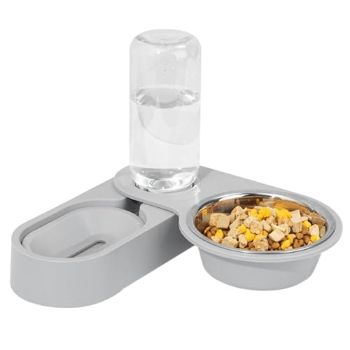 Edelstahl Pet Bowl, tragbar, automatisch, Haustier-Wasserspender für Katzen und Hunde, drehbar, 2-in-1 Futter- und Wasserspender für Katzen, Hunde und Bunnies von Mimoqk