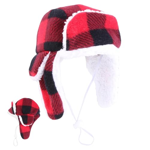 Hundemütze, warme Hundehütte, Hundeohrwärmer, Katze, Plüschhund, verstellbare Hundebeanie, Weihnachtshund, rote Decke, Haustier-Kopfbedeckung, verstellbare Weihnachtsmütze für Hunde und Katzen von Mimoqk