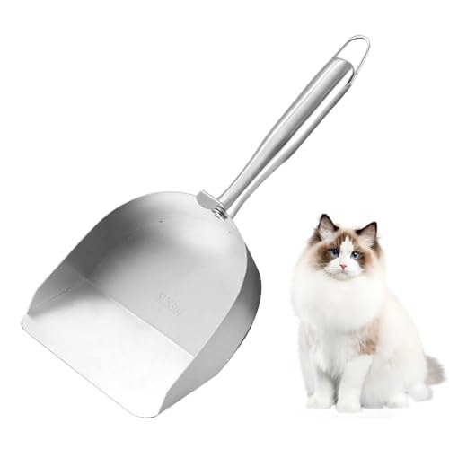 Mimoqk Cat Litter Scoop, 32.5x13.5x4cm, Metal Cat Scooper, Ergonomic Handle Gravel Shovel, Hollow Sand Sifter for Poop Sand, Pet Supplies for Kittens and Puppies, Silver von Mimoqk