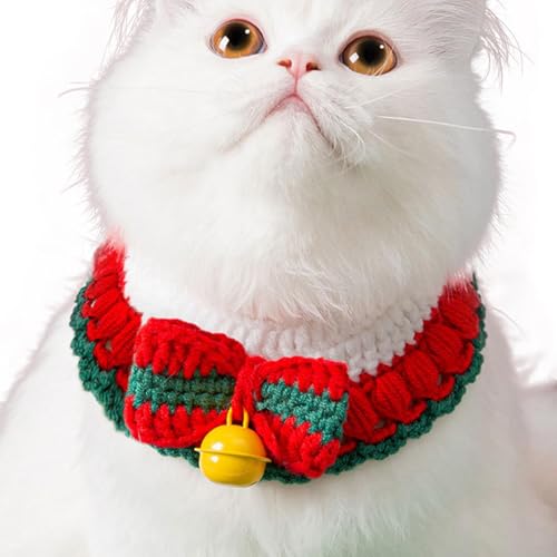 Mimoqk Christmas Cat Collar, Bowtie Collar with Bell, Soft Cotton Wool Collar, Handmade Knitting Kitten Collar, Pet Outfit Accessories, Festive Cat Bowtie, for Indoor Cats Kittens Puppies von Mimoqk