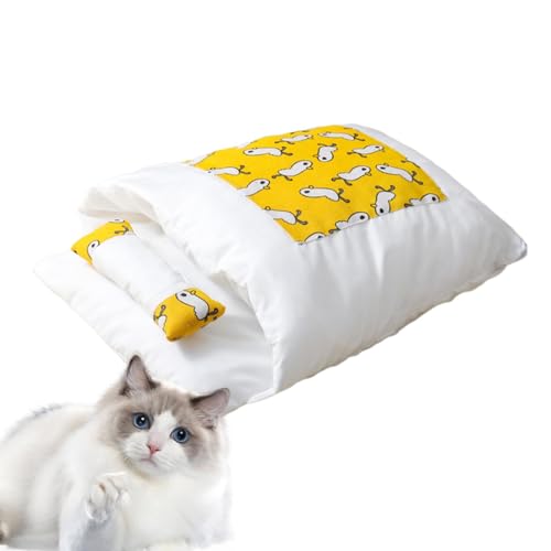 Mimoqk Katzenhöhle, Schlafsack für Katzen | Orthopädisches Bett, warm, halbgeschlossen, für Katzen – weiches Bett für Haustiere, waschbares und abnehmbares Schlafzubehör für Katzen von Mimoqk