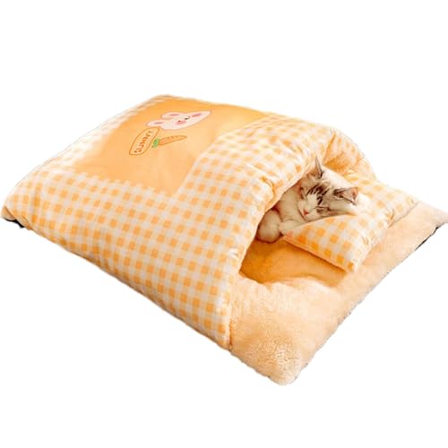 Mimoqk Plaid Cat Sleeping Bag Bed | Cozy Plaid Pet Nest | Enclosed Dog Nest with Cozy Pillow | Thick Fall and Winter Pet Cave Mattress for Cats, Bunnies, and Small Pets, Animals von Mimoqk