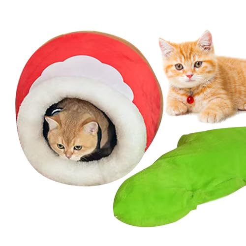 Mimoqk Weihnachtshöhle für Katzen, Katzenhöhle, Katzenhöhle, Winter-Katzennest, warme Katzenhöhle, Katzenbett, warme Katzenhöhle, Weihnachtsbett für Katzen, warmer Schlafsack für Katzen und von Mimoqk