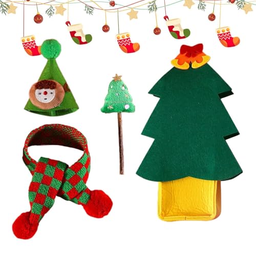 Mimoqk Weihnachtsmütze für Katzen, Weihnachtsschal für Katzen, festliches Kleid für Katzen, Weihnachtskostüm für Katzen, Schal und Mütze für Katzen, Weihnachtszubehör für Katzen, Dekorationen von Mimoqk