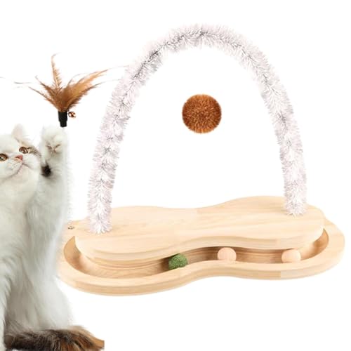 Mimoqk Wooden Cat Scratcher, Arch Cat Scratcher Toy with Rotating Turntable, Wooden Interactive Pet Enrichment Tool, Perfect for Indoor Cats, Small Dogs, and Pet for Entspannung and von Mimoqk