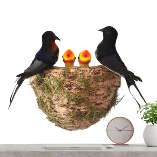 Rustic Garden Bird Nest, Simulation Bird Nest Set, Bird House Garden Decor, Teaching Tools Bird Nest, Garden Statues with Artificial Birds, Tree Decoration Bird Nest for Lawn Ornaments von Mimoqk