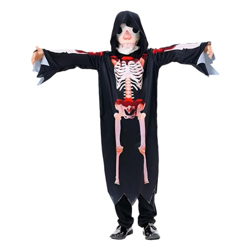 Scary Halloween Outfit, Spooky Skeleton Costume, Hooded Skeleton Outfit, Halloween Cosplay Costume Comfortable Dress Realistic Skeleton Terrifying Bone Design Adult for Halloween Costumes von Mimoqk