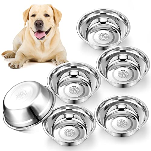 6 Stück Edelstahl Hundenäpfe 24,1 cm verdickte Hundenäpfe Metall Hundenäpfe Ersatz Basic Hundenäpfe Metall Futter Wasserschalen für mittelgroße große Hunde, spülmaschinenfest, Silber von Mimorou