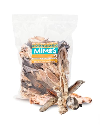 MIMOS Kaninchenohren mit Fell für Hunde 1000g - Getreidefreie & natürliche Hunde Kauartikel, Premium Kausnacks 100% Kaninchen ganz ohne künstliche Zusatzstoffe von Mimos