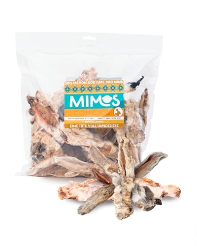 MIMOS Kaninchenohren mit Fell für Hunde 500g - Getreidefreie & natürliche Hunde Kauartikel, Premium Kausnacks 100% Kaninchen ganz ohne künstliche Zusatzstoffe von Mimos