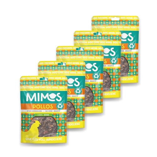 Mimos Hühnchenherzen für Hunde - 60% Hühnchenherz & 40% Hühnchenlunge, 5X 100 g - Einzelfuttermittel, schonend getrocknet, naturbelassen, gesunder Kausnack für kleine & große Hunde von Mimos