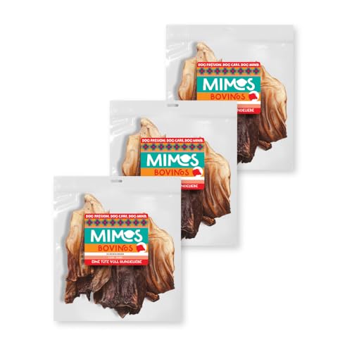 Mimos Rinderohren für Hunde - 100% Einzelprotein, fettarm & geruchsarm, 3 x 200 g - Gesundes Kauvergnügen, Zahnpflege & Kaumuskulatur stärken - Hypoallergen, langanhaltender Kauartikel von Mimos