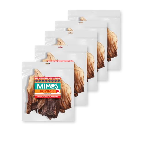 Mimos Rinderohren für Hunde - 100% Einzelprotein, fettarm & geruchsarm, 5 x 200 g - Gesundes Kauvergnügen, Zahnpflege & Kaumuskulatur stärken - Hypoallergen, langanhaltender Kauartikel von Mimos