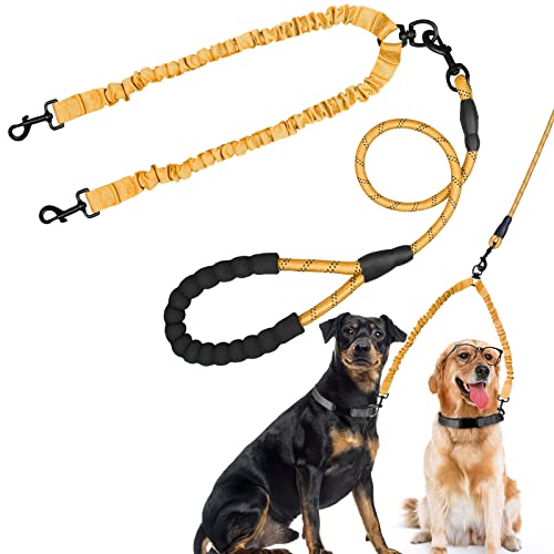 Doppel-Hundeleine, Dual-Hundeleine, 360° drehbar, verhedderungsfrei, Bungee-Walking-Trainingsleine für große und mittelgroße Hunde, MingXpets stoßdämpfende Bungee-reflektierende Leine für zwei Hunde, von MingXpets