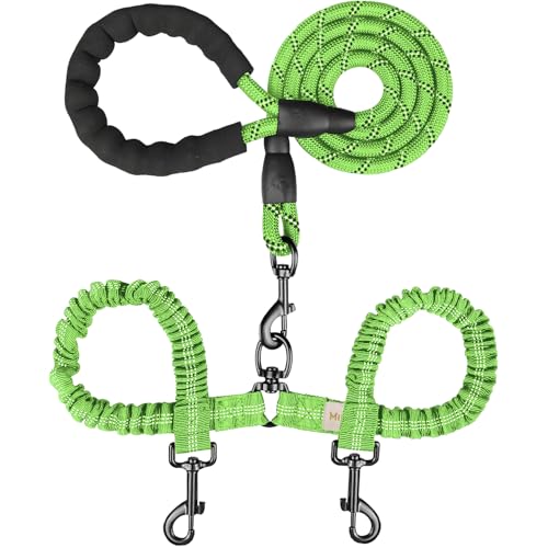 MingXpets Doppel-Hundeleine, Dual-Hundeleine, 360° drehbar, verhedderungsfrei, Bungee-Walking-Trainingsleine für große und mittelgroße Hunde, stoßdämpfende, reflektierende Bungee-Leine für zwei Hunde, von MingXpets