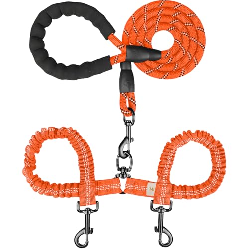 MingXpets Doppel-Hundeleine, Dual-Hundeleine, 360° drehbar, verhedderungsfrei, Bungee-Walking-Trainingsleine für große und mittelgroße Hunde, stoßdämpfende, reflektierende Bungee-Leine für zwei Hunde, von MingXpets