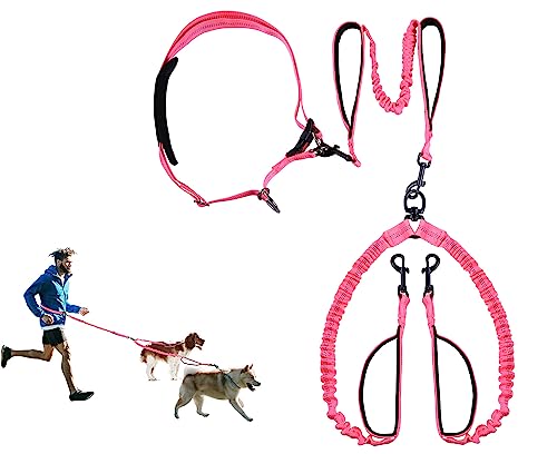 MingXpets Hundeleine, Taillen-Hundeleine, Doppelleine zum Laufen, bequemes Spazierengehen, Joggen, Training, Wandern, lang gepolstert, kein Verknoten, verstellbare Dual-Hundeleine, Rosa von MingXpets