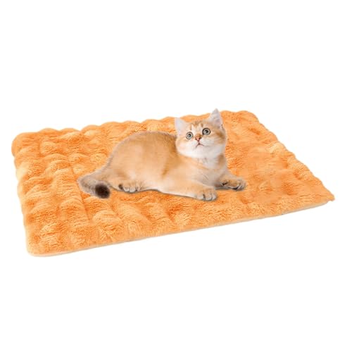 Hundebett Matte | Haustierbettmatte | 50 x 30 Cm Plüsch-Couchauflage Für Katzen,Warme Thermo-Haustierunterlage, Maschinenwaschbare Weiche Warme Haustiermatte Für Drinnen Und Draußen,Orange von Mingchengheng