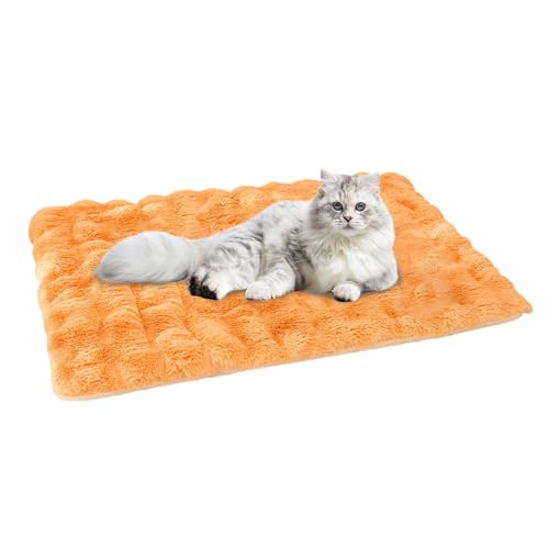 Hundebett Matte | Haustierbettmatte | 60 x 40 Cm Plüsch-Couchauflage Für Katzen,Warme Thermo-Haustierunterlage, Maschinenwaschbare Weiche Warme Haustiermatte Für Drinnen Und Draußen,Orange von Mingchengheng