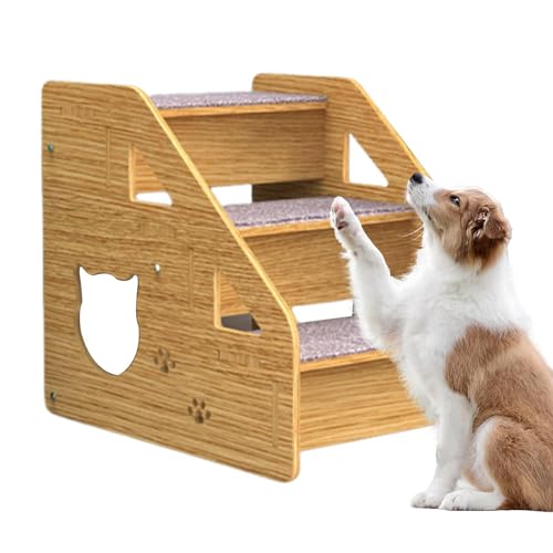 Hundetreppe | Hundetreppe Für Hunde | Hundetreppe 3 Stufen Für Hunde Und Katzen | Hunderampe Aus Holz,Haustiertreppe Für Couch, rutschfest Hundetreppe Für Innenbereich von Mingchengheng