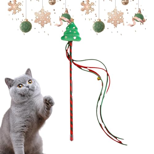 Mingchengheng Katzen-Teaser-Zauberstab, Weihnachten Katzenspielzeug Katzenfänger Teaser Stick, Tragbares Weihnachts-Katzenspielzeug, Katzenfänger, Teaser-Stick zum Beißen, Kauen und Spielen von Mingchengheng