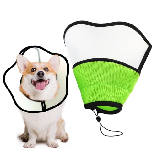 Halskrause Hund Katze,Minging Hunde Halskrause Wasserdicht PVC Verstellbar Genesungshalsband Hundekragen Leckschutz Leichter Bequem Weich Kragen Grün Halskrause Katze Hund M(28-37Cm) von Minging