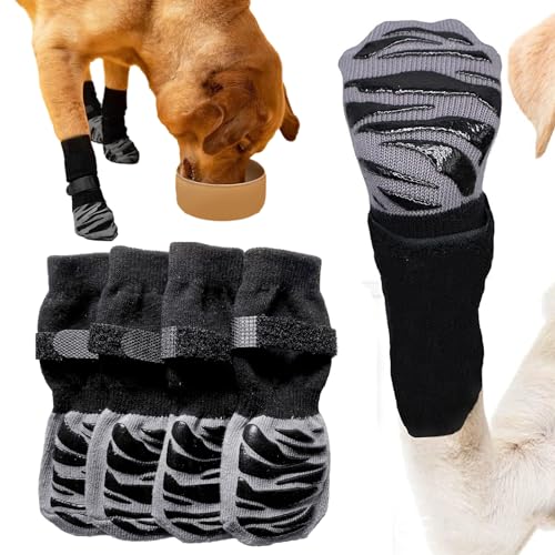 4 Stück hundeschuhe pfotenschutz, Minging hundesocken pfotenschutz mit Anti-Rutsch Sohle, Weicher Verstellbarer Pfotenschutz, Dehnbare Socken Outdoor hundeschuhe Grau - S von Minging