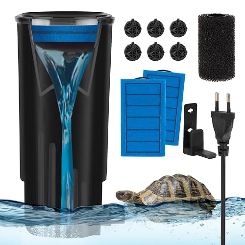 Mingke Filter für Schildkröten Aquarium Niedriger Wasserstand Innenfilter Pumpe für Wasserschildkröten Fisch Garnele Kriechtiere Amphibien 5W 500L/H für Aquarium Unter 50L Wasservolumen- Schwarz von Mingke