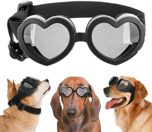 Mingliang Hundesonnenbrille, niedliche Hundebrille, verstellbare Schultergurte, Haustierbrille, kleine Hunde-Sonnenbrille, herzförmige Anti-Beschlag-Sonnenbrille von Mingliang