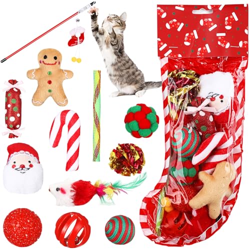 MiniInflat Weihnachts-Katzenspielzeug-Set, 12 verschiedene Weihnachts-Katzenspielzeug-Set mit quietschenden Spielzeugbällen, Katzenspielzeug, lustiges Katzenspielzeug, für drinnen und draußen, von MiniInflat