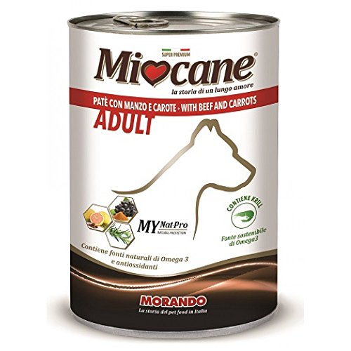 Miocane Pastete Nassfutter für Hunde (, 100% Made in Italy, Hauptzutat: Rindfleisch und Karotten, Hundefutter nass, hochwertiger Hundesnack, Portionsgröße: 400 g) von Miglior Cane