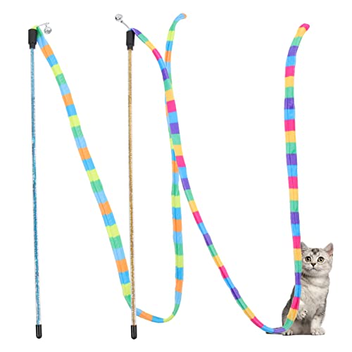 Mipcase 2Pcs Pet Wand Pole Stick Indoor Für Interessantes Spielzeug Training Lustiger Charmeur Spielzeug Angeln Kätzchen Teaser Regenbogen Spielzeug Katze Exerciser Ribbon Geschenke von Mipcase