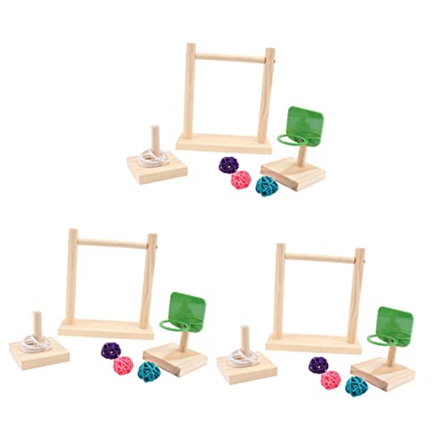 Mipcase 3 Sätze 3tlg Papagei-schieß Anzug Vogel-basketballkorb Vogelbissspielzeug Papageienschaukel Sittich Vogelkäfig Puzzle-Spielzeug Rattan Kletterspielzeug Sport Hölzern Die Schaukel von Mipcase