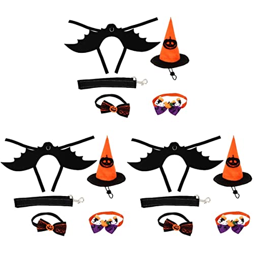 Mipcase 3 Sets für Guinea Bogen Fledermaus Katze Hunde Zauberer Hut mit Requisiten Cosplay von Hundehalsband Kätzchen Umhang Bekleidung Kaninchen Kleine Fotografie Foto Leine Halloween von Mipcase